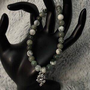Tree Agate Rose Beaded Bracelet